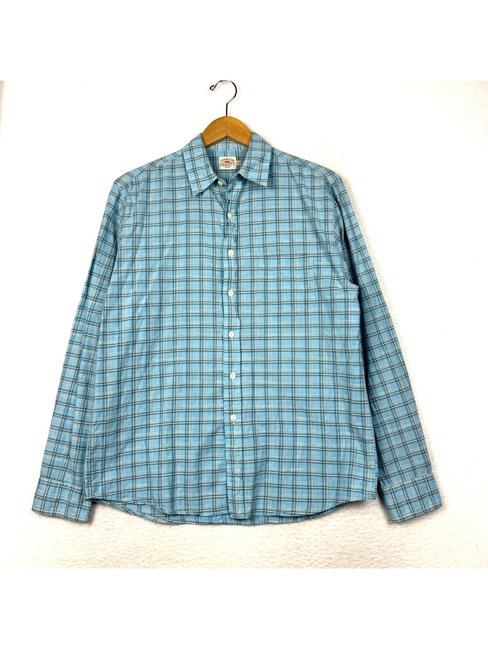 Faherty Mens Medium Blue Plaid Long Sleeve Button Up Shirt EUC
